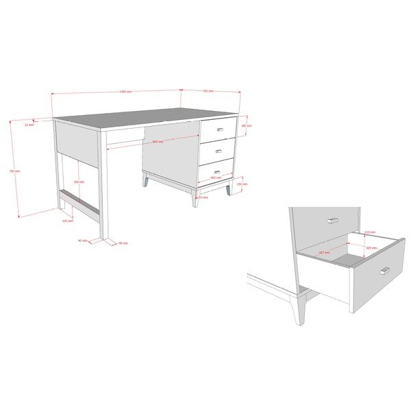 Birou cu aspect de lemn de nuc 70x140 cm Ilyas – Vipack-image-2