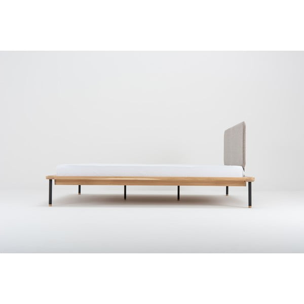 Pat matrimonial gri/în culoare naturală din lemn masiv de stejar cu somieră 140x200 cm Fina – Gazzda-image-4