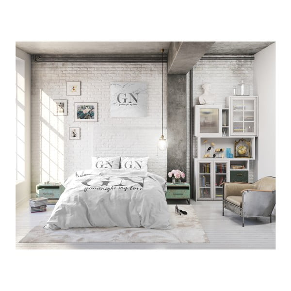 Lenjerie din bumbac, pat dublu Sleeptime Good Night Silver, 240 x 220 cm-image-1