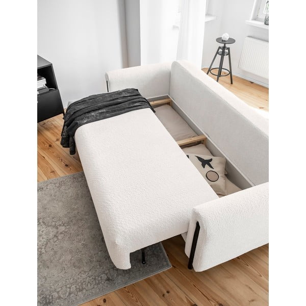 Canapea crem extensibilă/cu spațiu de depozitare cu tapițerie din țesătură bouclé 244 cm Arcadova – ELTAP-image-4