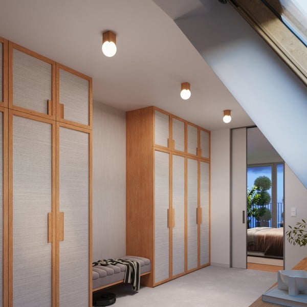 Plafonieră în culoare naturală cu abajur din sticlă 12x12 cm Rayer – Sollux-image-4