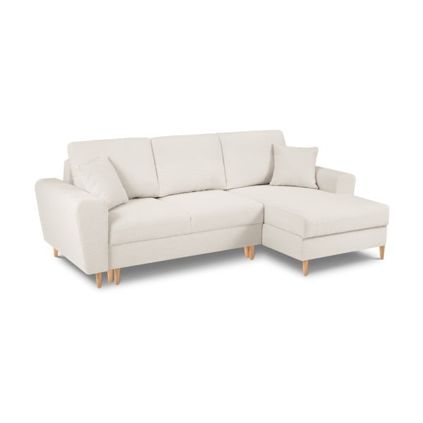 Colțar bej extensibil, cu spațiu de depozitare cu tapițerie din țesătură bouclé (cu colț pe partea dreaptă, cu șezlong) Kyoto – Cosmopolitan Design-image-1