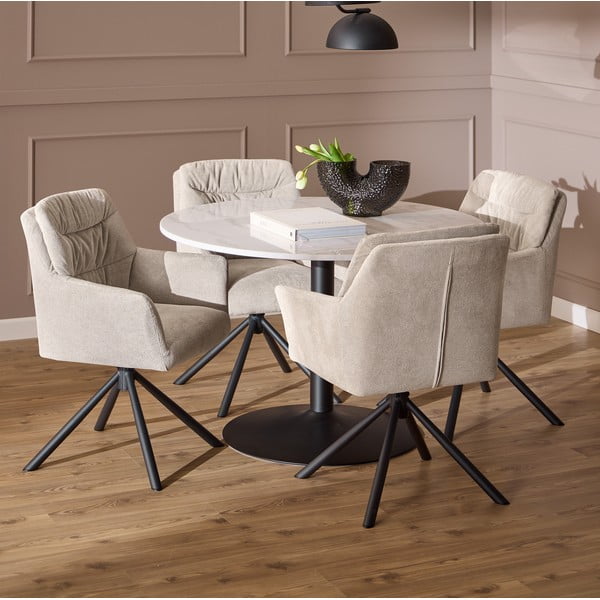 Scaun de sufragerie bej cu cotiere tapițat Alonso – Actona-image-1