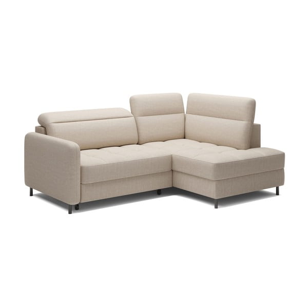 Colțar bej extensibil/cu spațiu de depozitare cu tapițerie din catifea (cu colț pe partea dreaptă/în formă de ”L”) Barea – ELTAP-image-2