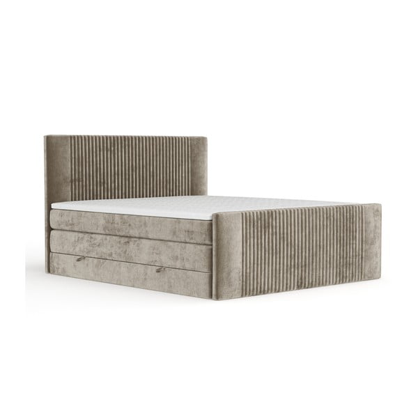 Pat boxspring maro deschis cu spațiu de depozitare 180x200 cm Bergamo – Maison de Rêve