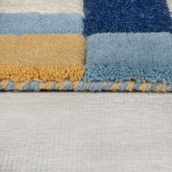 Covor tip traversă albastru țesut manual din lână 60x230 cm Kai Wool Border – Flair Rugs-image-4