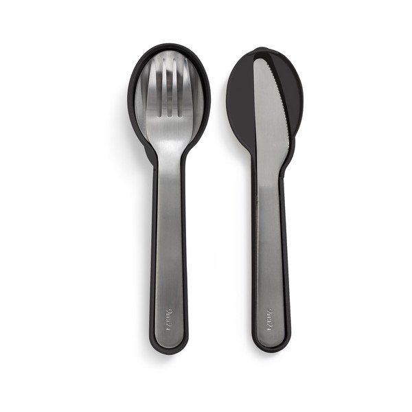 Set de tacâmuri de călătorie negru/argintiu din oțel inoxidabil 3 buc. To Go – Lékué