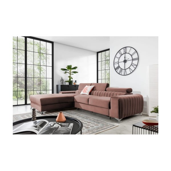 Colțar roz extensibil/cu spațiu de depozitare cu tapițerie din catifea (cu colț pe partea stângă/cu șezlong) Grayson – ELTAP-image-1