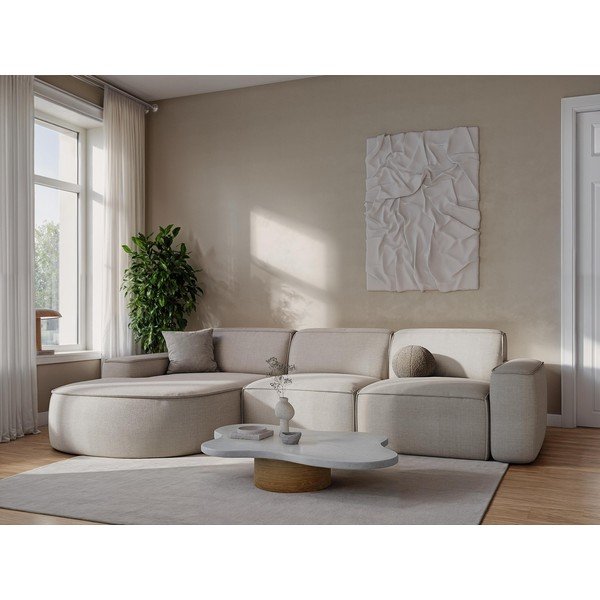 Colțar crem cu tapițerie din chenille (cu colț pe partea dreaptă/cu șezlong) Omao – Makamii-image-1