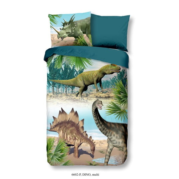 Lenjerie de pat din bumbac pentru copii Good Morning Dino Multi, 140 x 200 cm