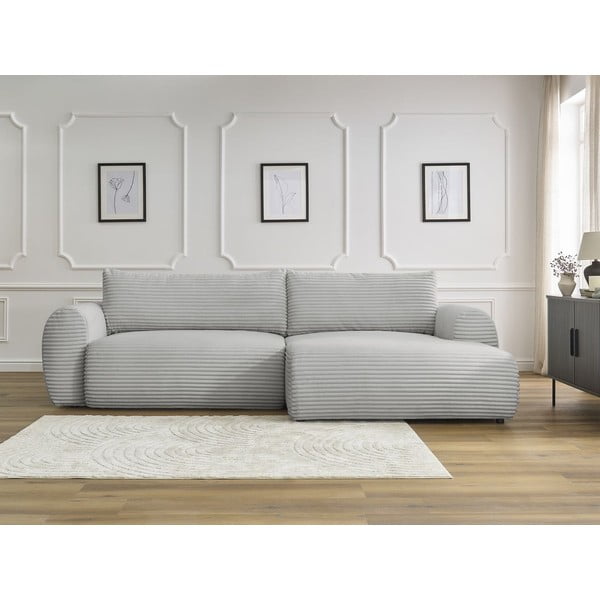 Colțar gri deschis extensibil cu tapițerie din catifea reiată  (cu colț pe partea dreaptă) Lucien – Bobochic Paris-image-1