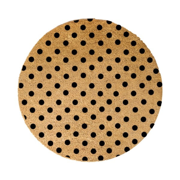 Covoraș intrare rotund fibre de cocos Artsy Doormats Dots, ⌀ 70 cm, negru