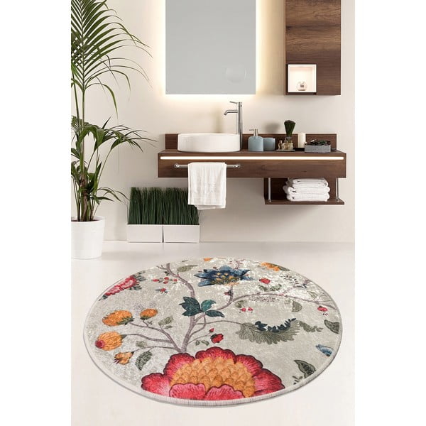 Covoraș de baie gri din catifea ø 100 cm Vintage Flower – Foutastic-image-1