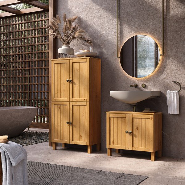Dulap de baie în culoare naturală deschisă înalt din lemn de pin 62x125 cm Calle – Støraa-image-3