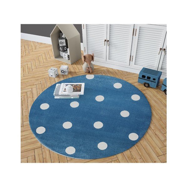 Covor rotund cu puncte KICOTI Blue, ø 100 cm, albastru-image-2