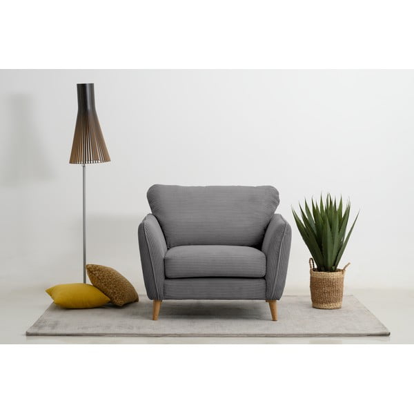 Fotoliu gri închis cu tapițerie din catifea reiată Paris – Scandic-image-1