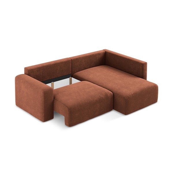 Colțar teracotă extensibil/cu spațiu de depozitare cu tapițerie din chenille (cu colț pe partea dreaptă/în formă de ”L”) Kona – Makamii-image-4