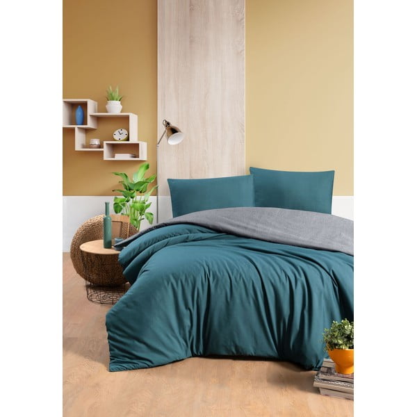 Lenjerie de pat  verde petrol-gri din bumbac pentru pat de o persoană-extins și cearceaf 160x220 cm – Mila Home-image-1