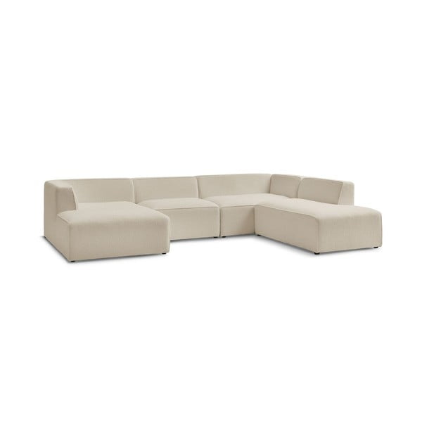 Colțar modular bej cu tapițerie din țesătură bouclé (cu colț pe partea dreaptă/în formă de "U") Megeve – Bobochic Paris