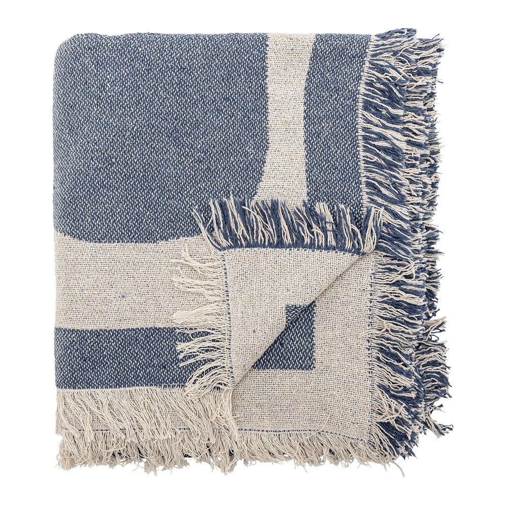 Pătură albastră/bej din bumbac reciclat 130x160 cm Ethan – Bloomingville