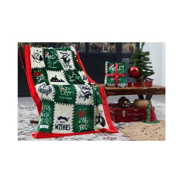 Pătură verde din micropluș/cocolino 100x170 cm  cu model de Crăciun – Mila Home-image-1