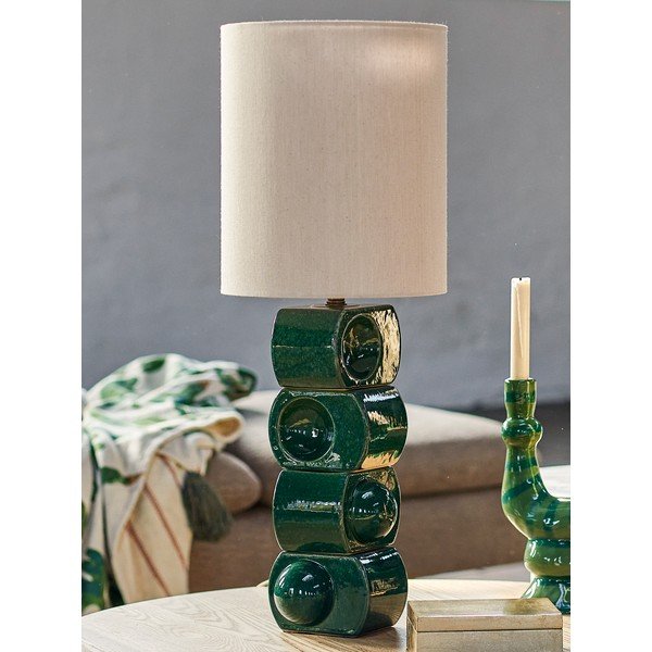 Veioză verde/crem din ceramică cu abajur textil (înălțime 68 cm) Brady – Bloomingville-image-1