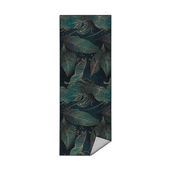 Covor tip traversă culoare petrol lavabil 80x200 cm Midnight Jungle – Mila Home