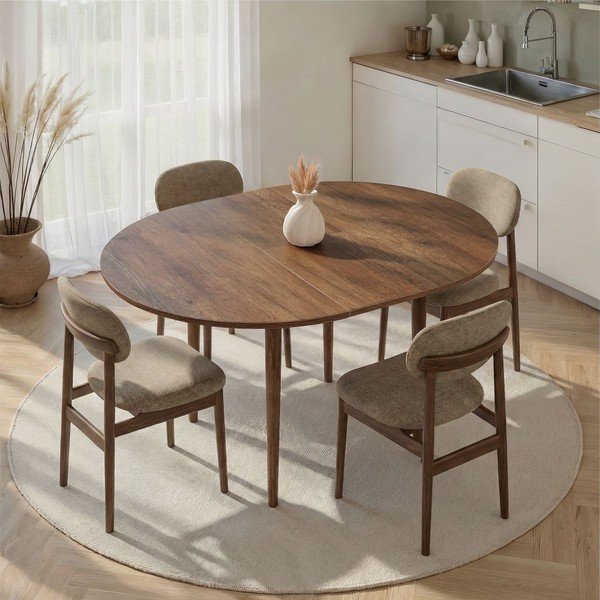 Masă de dining rotundă extensibilă cu aspect de lemn de nuc cu blat suplimentar ø 100 cm Viona – Kalune Design-image-1