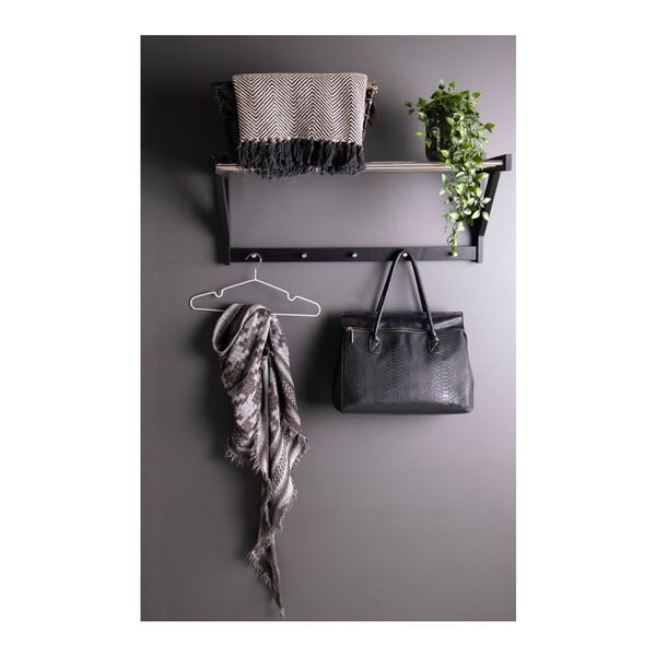 Cuier de perete negru din lemn de plop cu raft Padova - House Nordic-image-3
