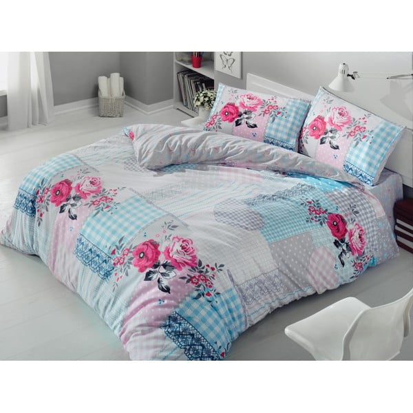 Lenjerie de pat cu cearșaf Rita Pink, 200 x 220 cm