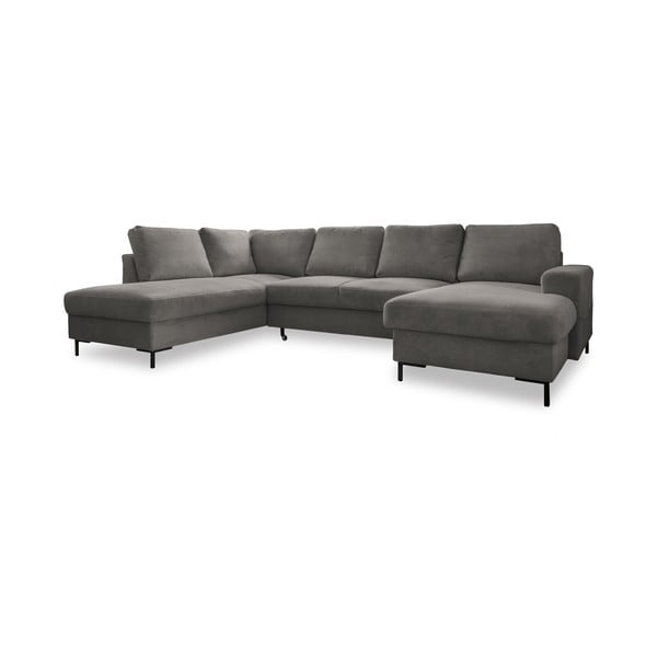 Colțar gri extensibil cu tapițerie din catifea reiată  (cu colț pe partea stângă ) Lofty Lilly – Miuform