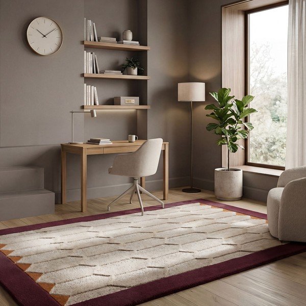 Covor burgundy/în culoare naturală țesut manual din lână 120x170 cm Apex Border Wool – Flair Rugs-image-1