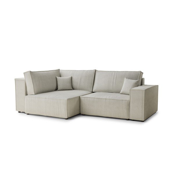 Colțar crem extensibil/cu spațiu de depozitare cu tapițerie din catifea reiată  (cu colț pe partea stângă/în formă de ”L”) Tonga – Maison de Rêve