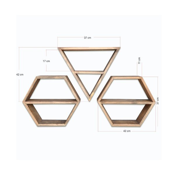Set 3 rafturi din lemn Hexa-image-3