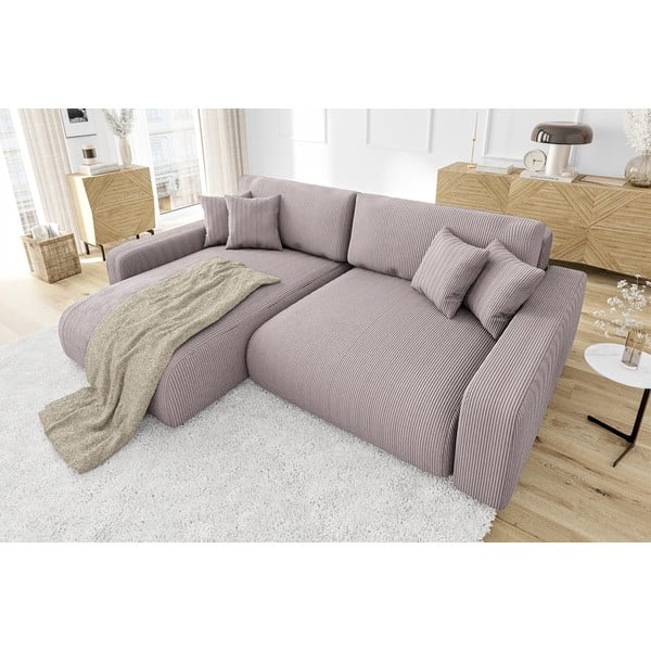 Colțar roz deschis extensibil cu tapițerie din catifea reiată  (cu colț variabil) Sara – Ropez-image-4