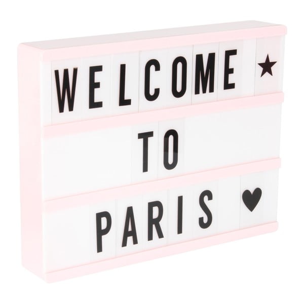 Inscripție luminoasă cu litere și cifre Opjet Paris Affichage, roz deschis, 3 rânduri