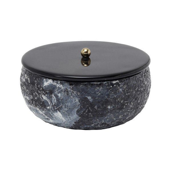 Cutie de depozitare neagră din metal cu capac/decorativă ø 16,5x7,5 cm Mosaic Marble – PT LIVING