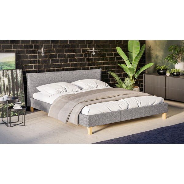 Pat matrimonial gri cu tăblie și  somieră 180x200 cm Tina – Ropez-image-2