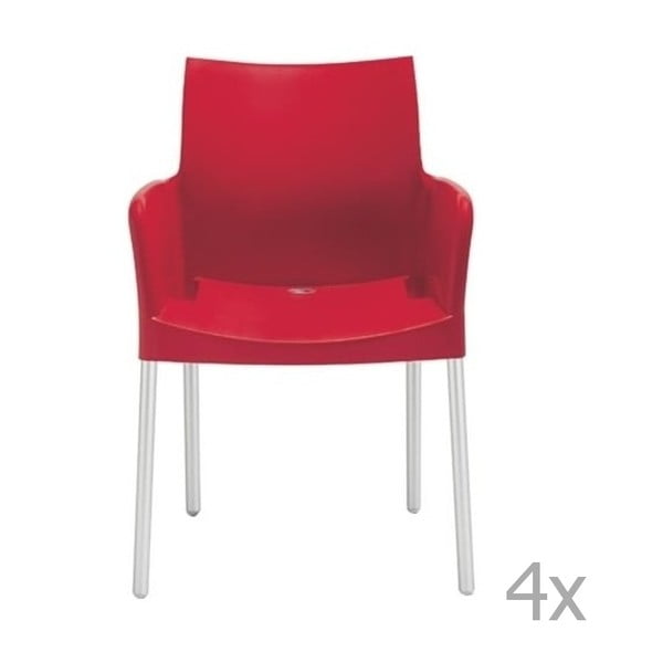 Set 4 scaune cu cotiere Pedrali Ice, roșu