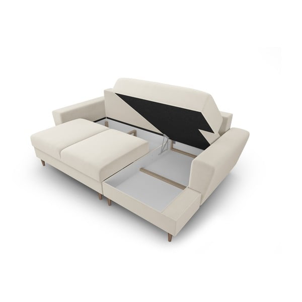 Colțar bej extensibil, cu spațiu de depozitare cu tapițerie din catifea (cu colț pe partea dreaptă, cu șezlong) Kyoto – Cosmopolitan Design-image-3