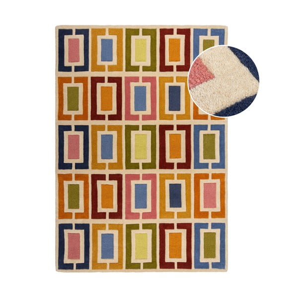 Covor țesut manual din lână 80x150 cm Retro Blocks – Flair Rugs