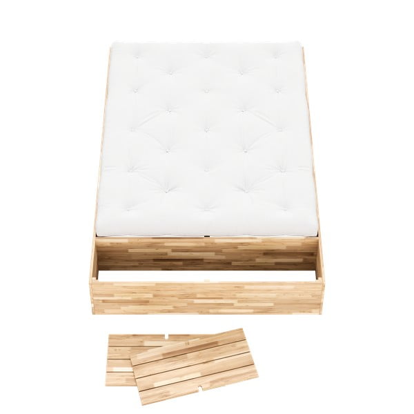Pat matrimonial în culoare naturală din lemn de pin cu spațiu de depozitare cu somieră 160x200 cm Basement Bed – Karup Design-image-4