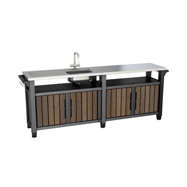 Bucătărie de grădină cu aspect de lemn de nuc 237x52 cm Unity Chef – Keter