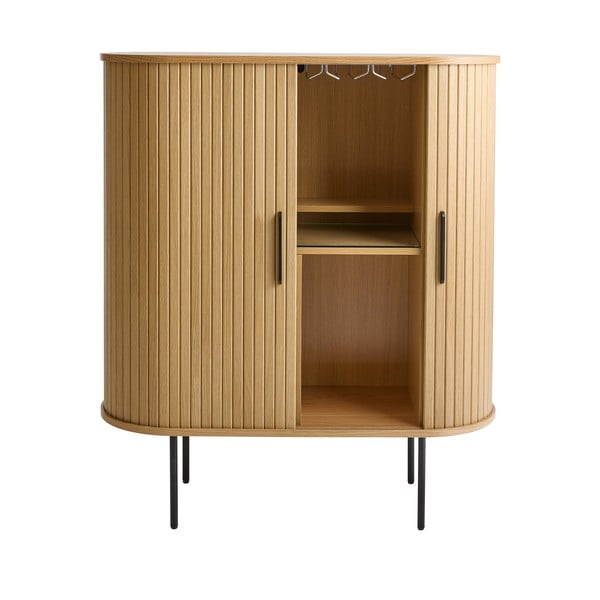 Dulap vinotecă în culoare naturală cu aspect de lemn de stejar cu ușă glisantă 100x118x40 cm Nola – Unique Furniture-image-3