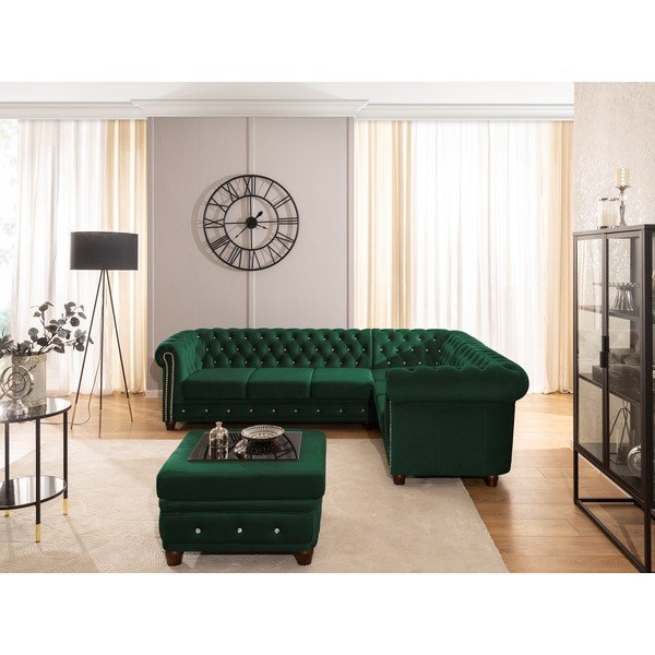 Colțar verde extensibil cu tapițerie din catifea (cu colț pe partea dreaptă/în formă de ”L”) York Blik – Ropez-image-4