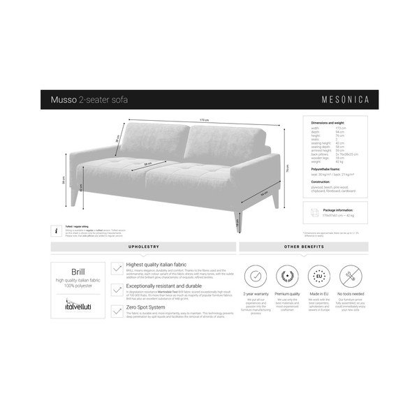 Canapea și picioare din lemn MESONICA Musso Regular, albastru-image-4