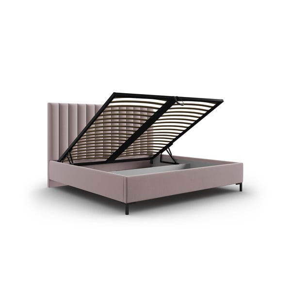 Pat matrimonial roz deschis tapițat cu spațiu de depozitare și somieră 180x200 cm Casey – Mazzini Beds-image-3