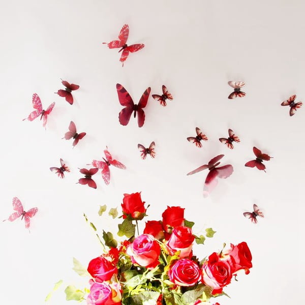Set 18 autocolante 3D Ambiance Butterflies Chic, roșu