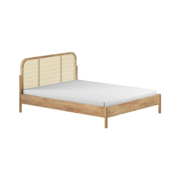 Pat matrimonial în culoare naturală din lemn de stejar fără somieră 160x200 cm Olive Rotan – Vipack