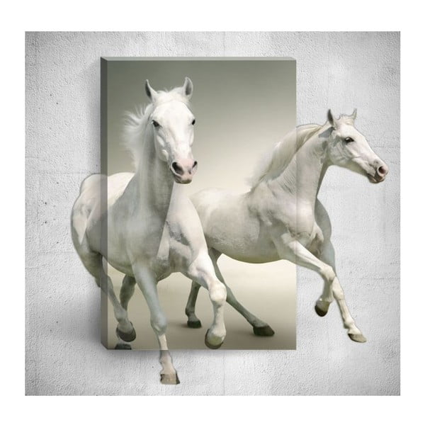 Tablou de perete 3D Mosticx White Horses, 40 x 60 cm